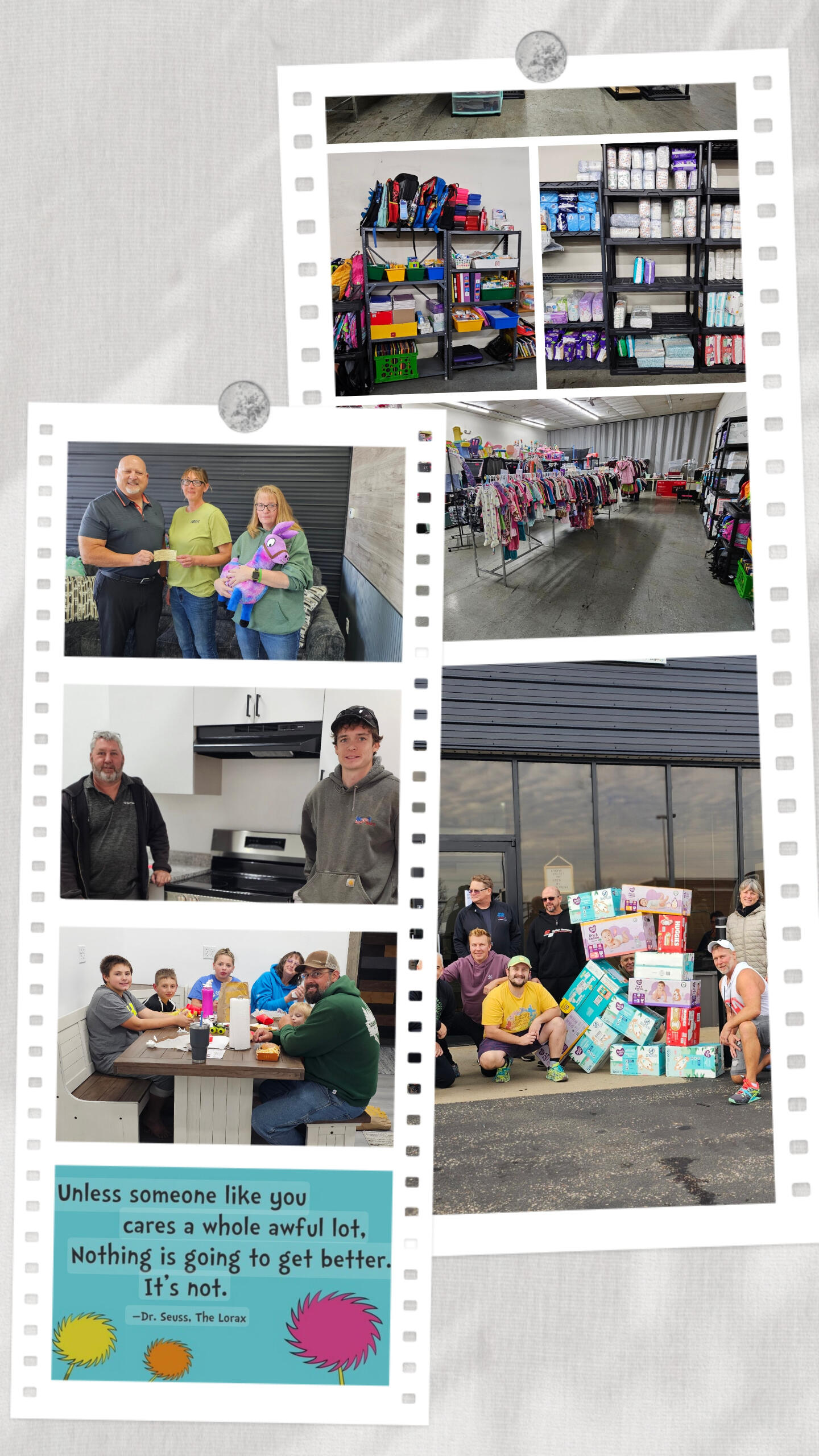 Volunteer Collage collage, donations, warehouse, family, check, kitchen install